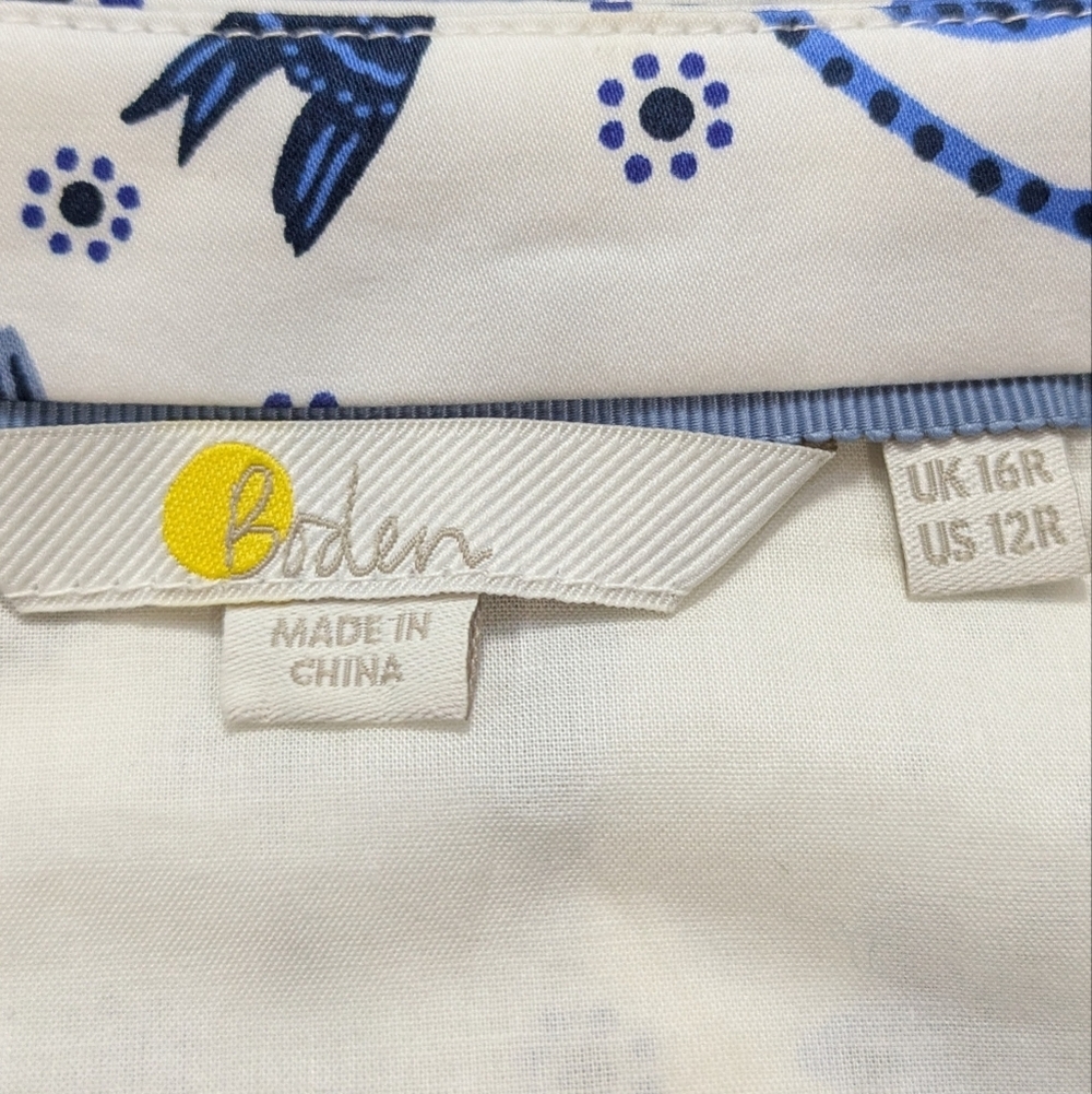 Boden Blue White Floral Bird Palm Tree Sleeveless V Neck Cotton Midi Dress 12 - Picture 8 of 10